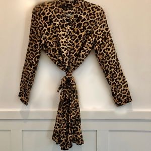 Zara Leopard Print Button Front Shirt Dress